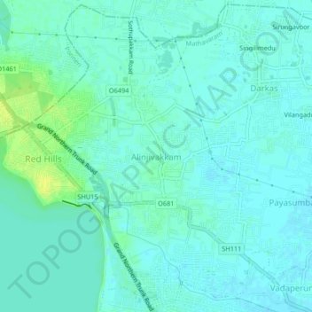 Mappa topografica Alinjivakkam, altitudine, rilievo