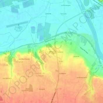 Mappa topografica Médoc, altitudine, rilievo