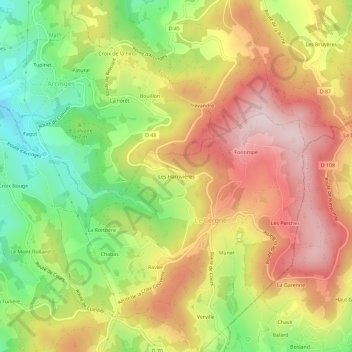 Mappa topografica Les Harrivières, altitudine, rilievo