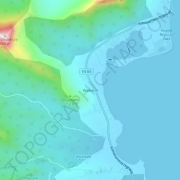 Mappa topografica Waikāne, altitudine, rilievo