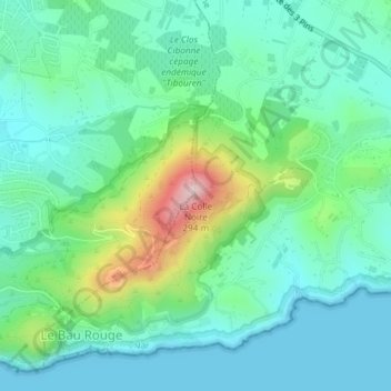 Mappa topografica La Colle Noire, altitudine, rilievo