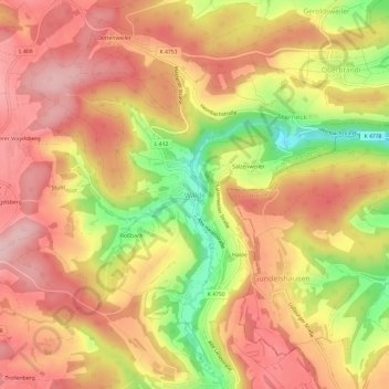 Mappa topografica Wälde, altitudine, rilievo