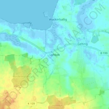 Mappa topografica Lehbek, altitudine, rilievo