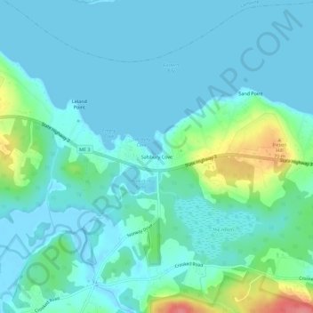 Mappa topografica Salsbury Cove, altitudine, rilievo