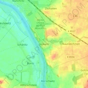 Mappa topografica Leckwitz, altitudine, rilievo