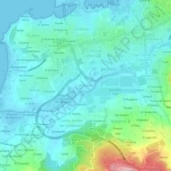 Mappa topografica A Ponte, altitudine, rilievo