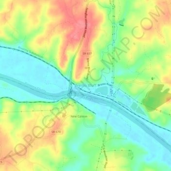 Mappa topografica Bremo Bluff, altitudine, rilievo