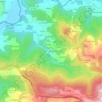 Mappa topografica Os Pontigos, altitudine, rilievo
