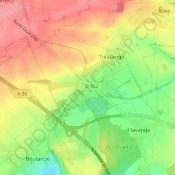 Mappa topografica Ludelange, altitudine, rilievo