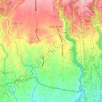 Mappa topografica Sidan, altitudine, rilievo