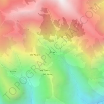 Mappa topografica Gohar, altitudine, rilievo