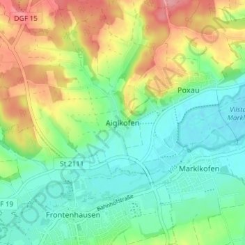 Mappa topografica Aiglkofen, altitudine, rilievo