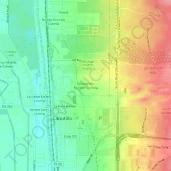Mappa topografica Polkinghorn Addition Colonia, altitudine, rilievo