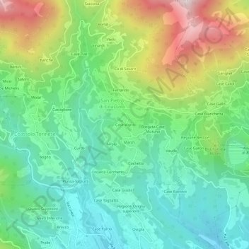 Mappa topografica Case Vigna, altitudine, rilievo