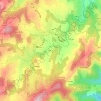 Mappa topografica Le Mas, altitudine, rilievo