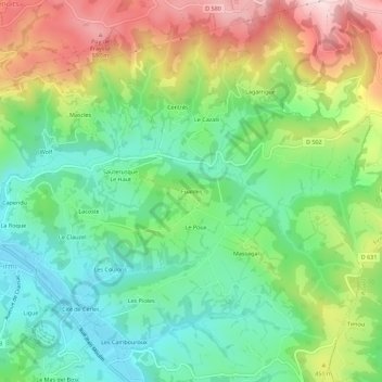Mappa topografica Fualdes, altitudine, rilievo
