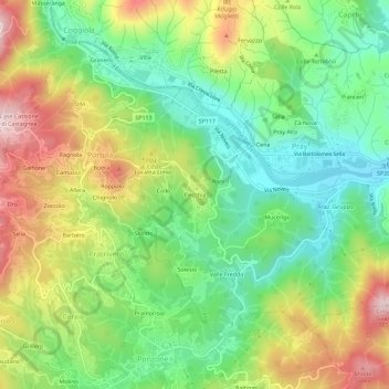 Mappa topografica Flecchia, altitudine, rilievo