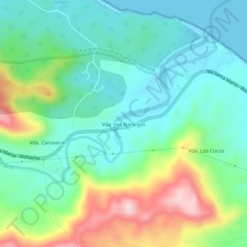 Mappa topografica Vda. Los Naranjos, altitudine, rilievo