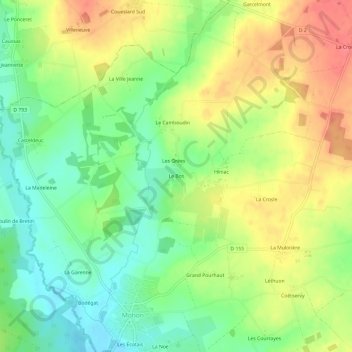 Mappa topografica Le Bos, altitudine, rilievo
