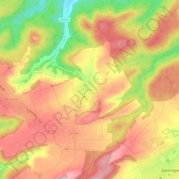 Mappa topografica Erlaheim, altitudine, rilievo