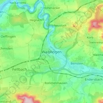 Mappa topografica Waiblingen, altitudine, rilievo