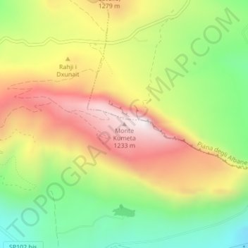 Mappa topografica Monte Kumeta, altitudine, rilievo