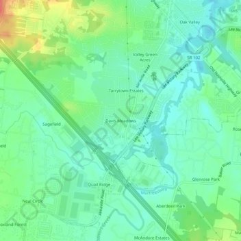 Mappa topografica Davis Meadows, altitudine, rilievo