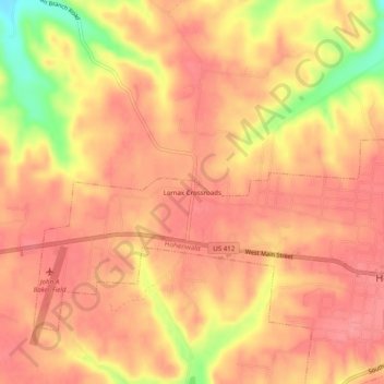 Mappa topografica Lomax Crossroads, altitudine, rilievo
