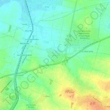 Mappa topografica Usseau, altitudine, rilievo