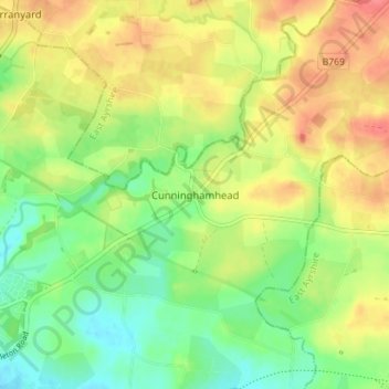 Mappa topografica Cunninghamhead, altitudine, rilievo