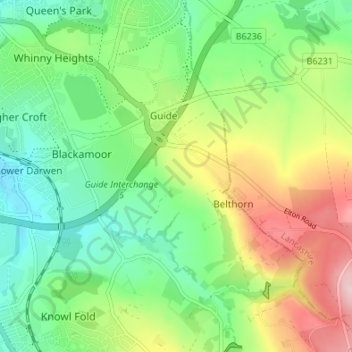 Mappa topografica Higher Springfield, altitudine, rilievo