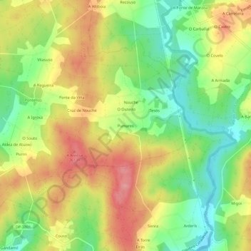 Mappa topografica Pumares, altitudine, rilievo