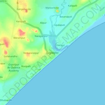Mappa topografica Gopalpur, altitudine, rilievo