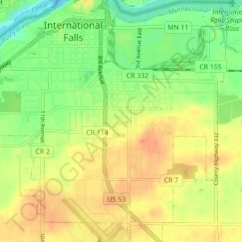 Mappa topografica South International Falls, altitudine, rilievo