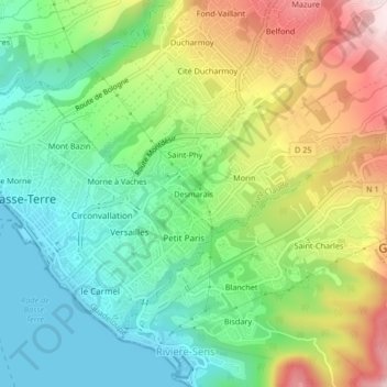 Mappa topografica Desmarais, altitudine, rilievo