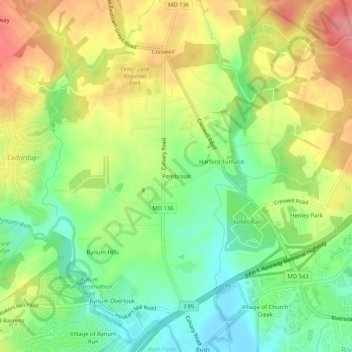 Mappa topografica Pembrook, altitudine, rilievo