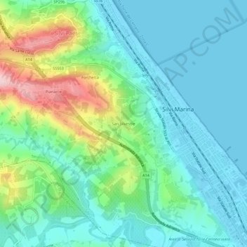 Mappa topografica San Silvestre, altitudine, rilievo