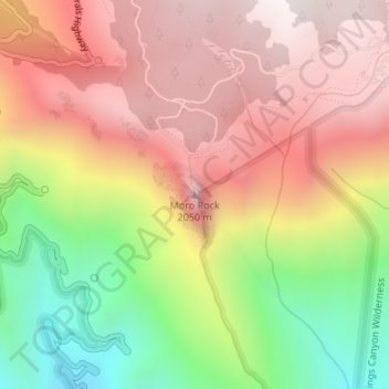 Mappa topografica Moro Rock, altitudine, rilievo