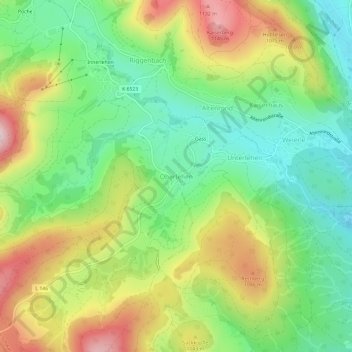 Mappa topografica Oberlehen, altitudine, rilievo
