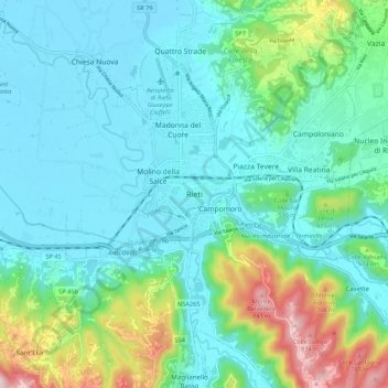 Mappa topografica Rieti, altitudine, rilievo