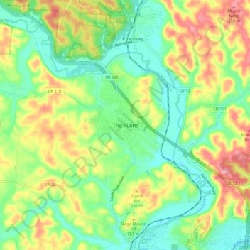 Mappa topografica The Plains, altitudine, rilievo