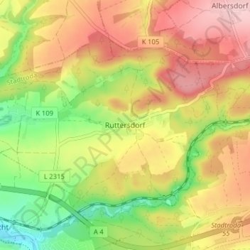 Mappa topografica Ruttersdorf, altitudine, rilievo