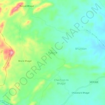 Mappa topografica Bagota, altitudine, rilievo