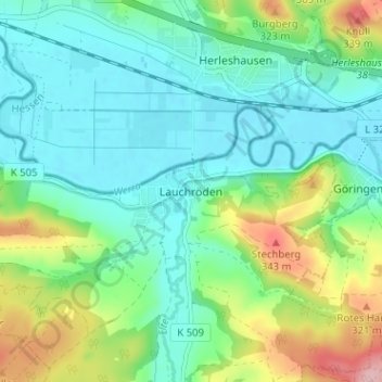 Mappa topografica Lauchröden, altitudine, rilievo