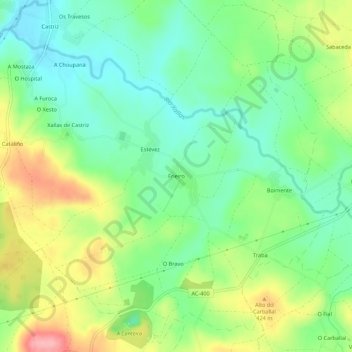 Mappa topografica Frieiro, altitudine, rilievo