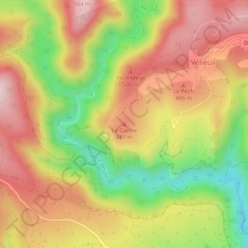 Mappa topografica La Gardie, altitudine, rilievo