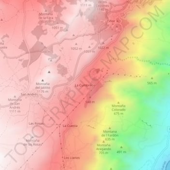 Mappa topografica La Cumbrecia, altitudine, rilievo