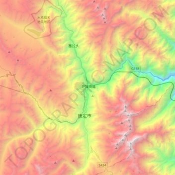 Mappa topografica 甘孜藏族自治州, altitudine, rilievo