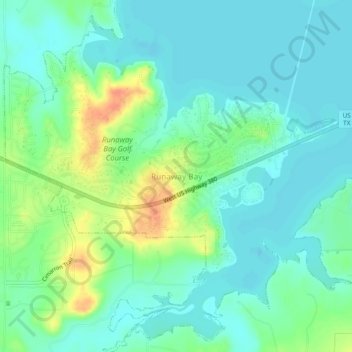 Mappa topografica Runaway Bay, altitudine, rilievo