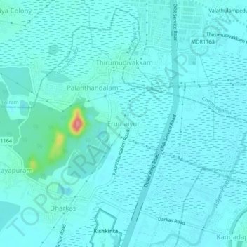Mappa topografica Erumaiyur, altitudine, rilievo